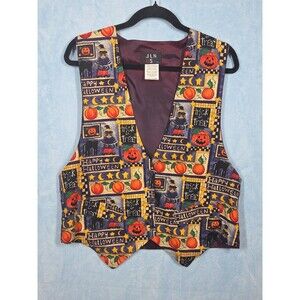 Vintage JLN USA UNISEX Novelty Halloween Pumpkin Trick Treat Cotton Vest LARGE *